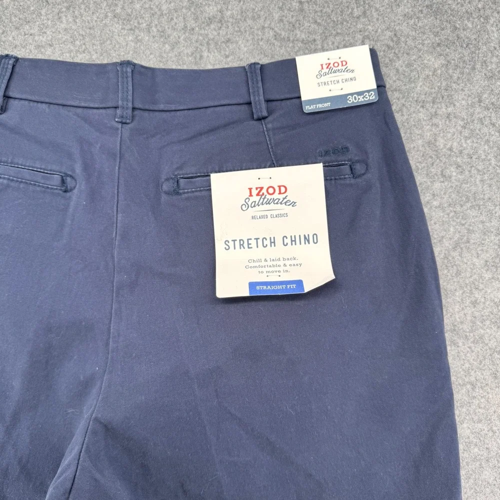 Izod Saltwater Stretch Chino Pants Mens 30x32 Cadet Navy Straight Fit NWT